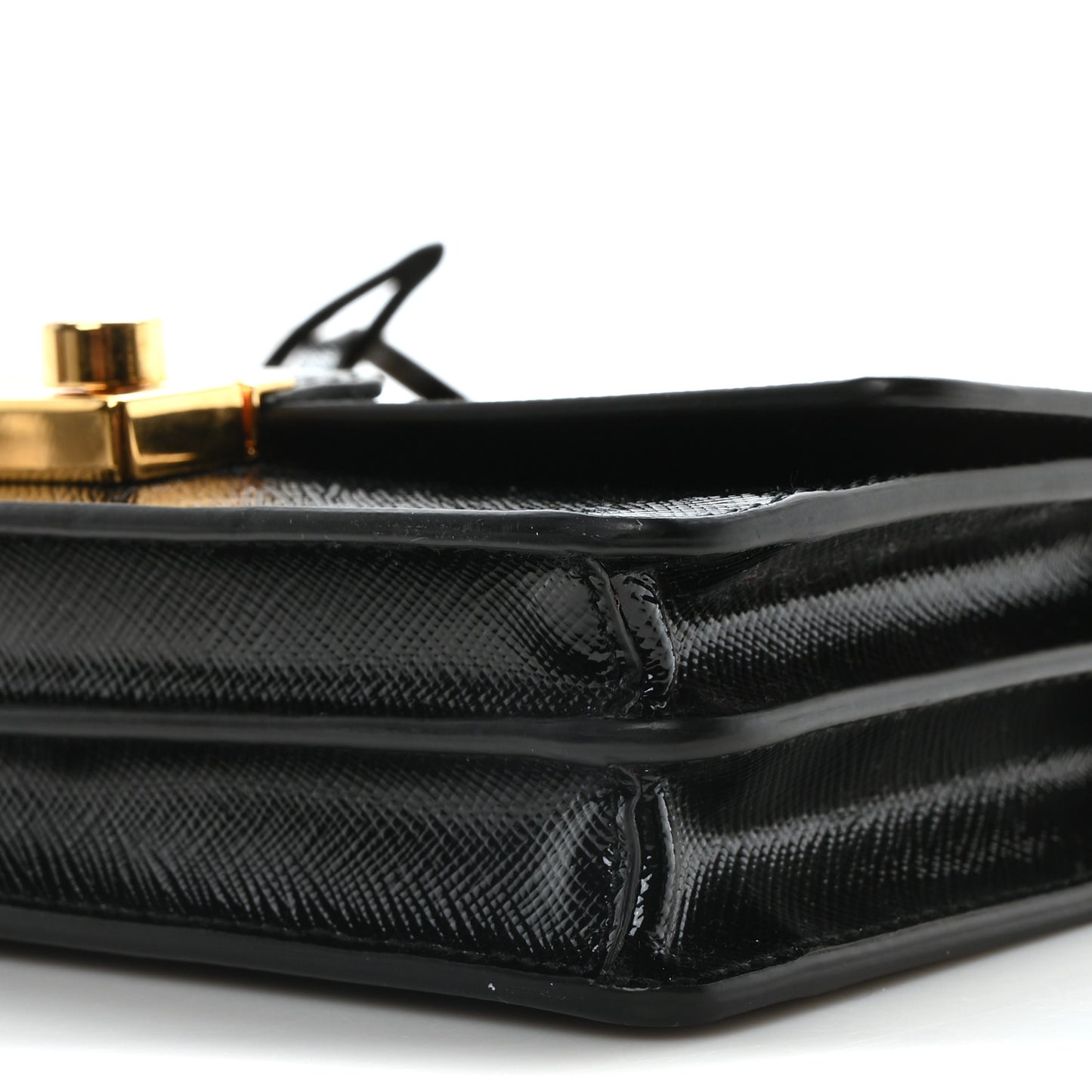 Saffiano Vernice Lock Flap Chain Bag Black