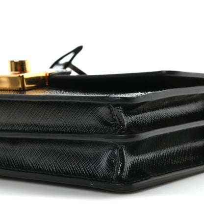 Prada Saffiano Vernice Lock Flap Chain Bag Black 10 of 10