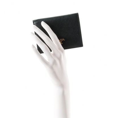 Prada Saffiano Metal Compact Snap Bi-Fold Wallet Black 2 of 7