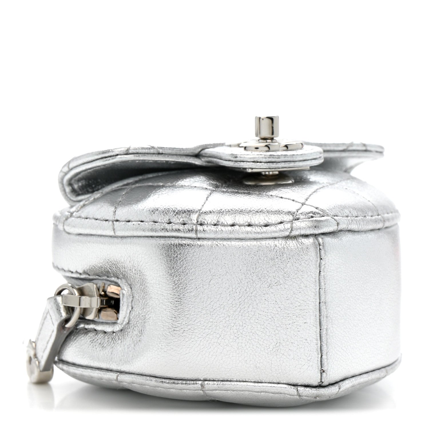 Chanel Metallic Lambskin Quilted CC Mini In Love Heart Bag Charm Silver 4 of 8