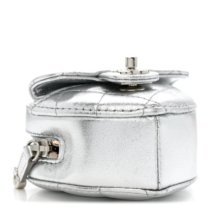 Chanel Metallic Lambskin Quilted CC Mini In Love Heart Bag Charm Silver 4 of 8