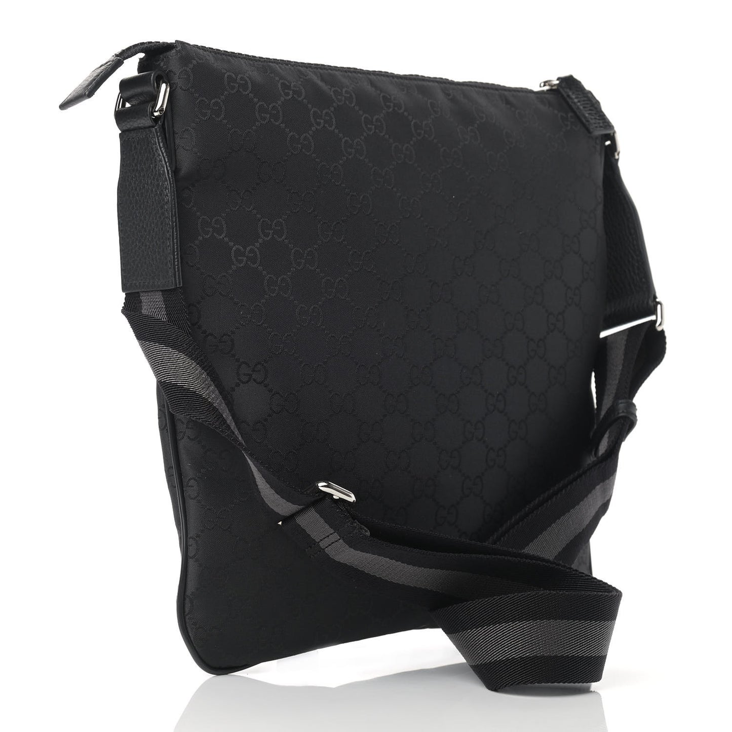 Nylon Monogram Medium Flat Messenger Bag Black