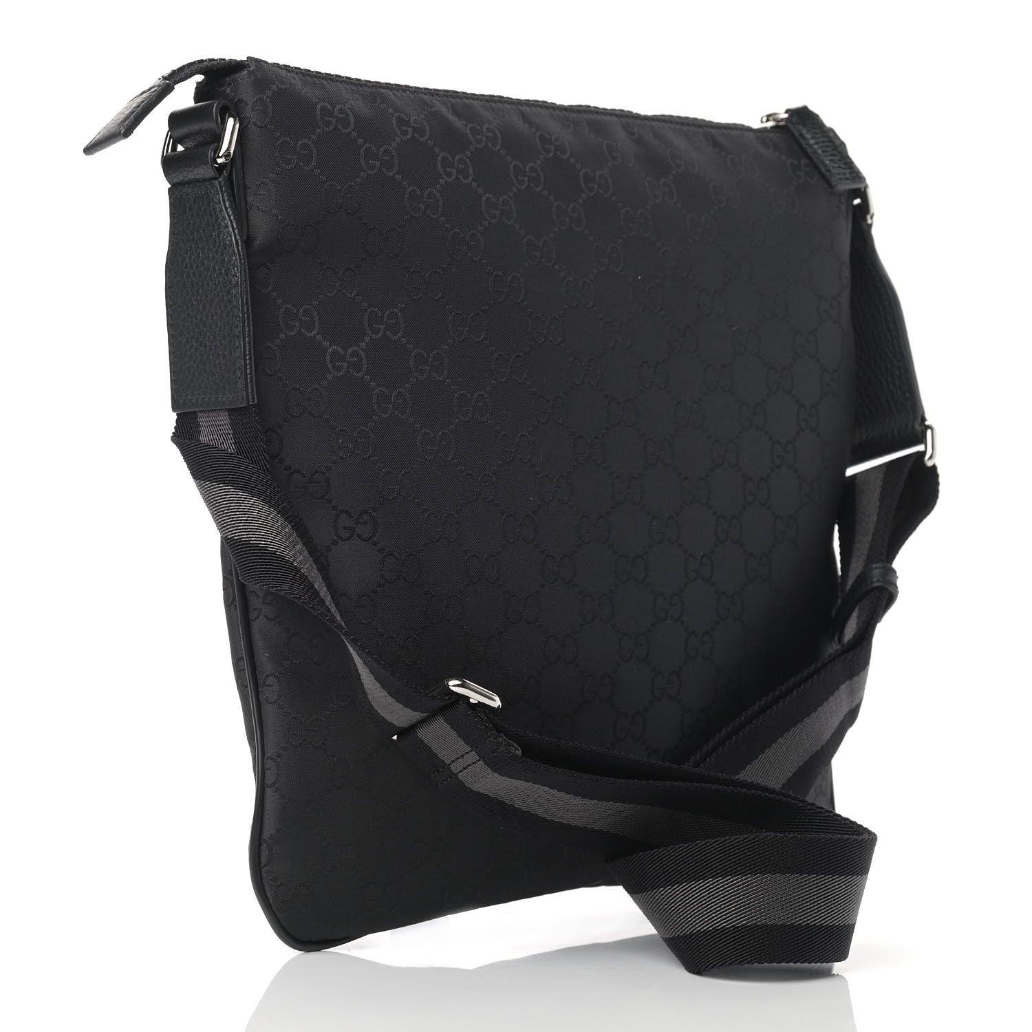 Gucci Nylon Monogram Medium Flat Messenger Bag Black 3 of 9
