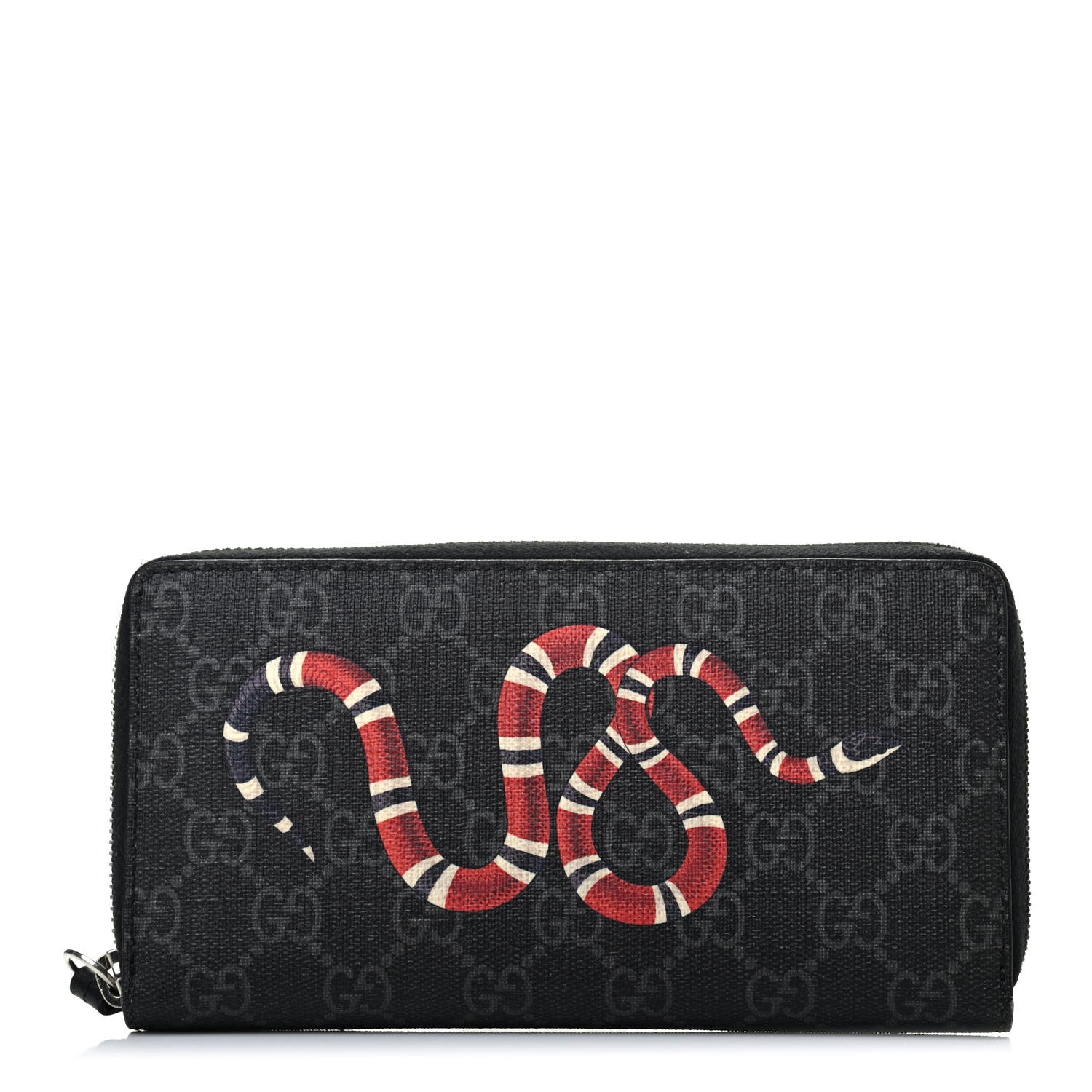 Gucci GG Supreme Monogram Kingsnake Zip Around Wallet Black Grey 1 of 6