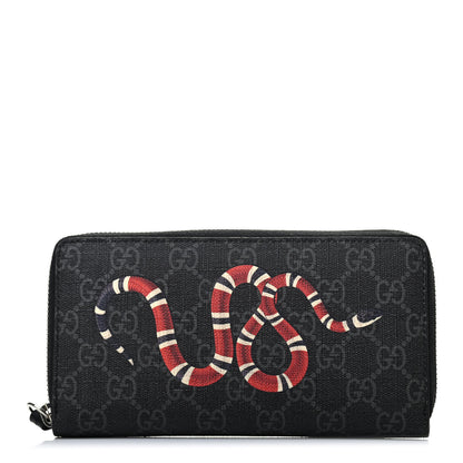 Gucci GG Supreme Monogram Kingsnake Zip Around Wallet Black Grey 1 of 6