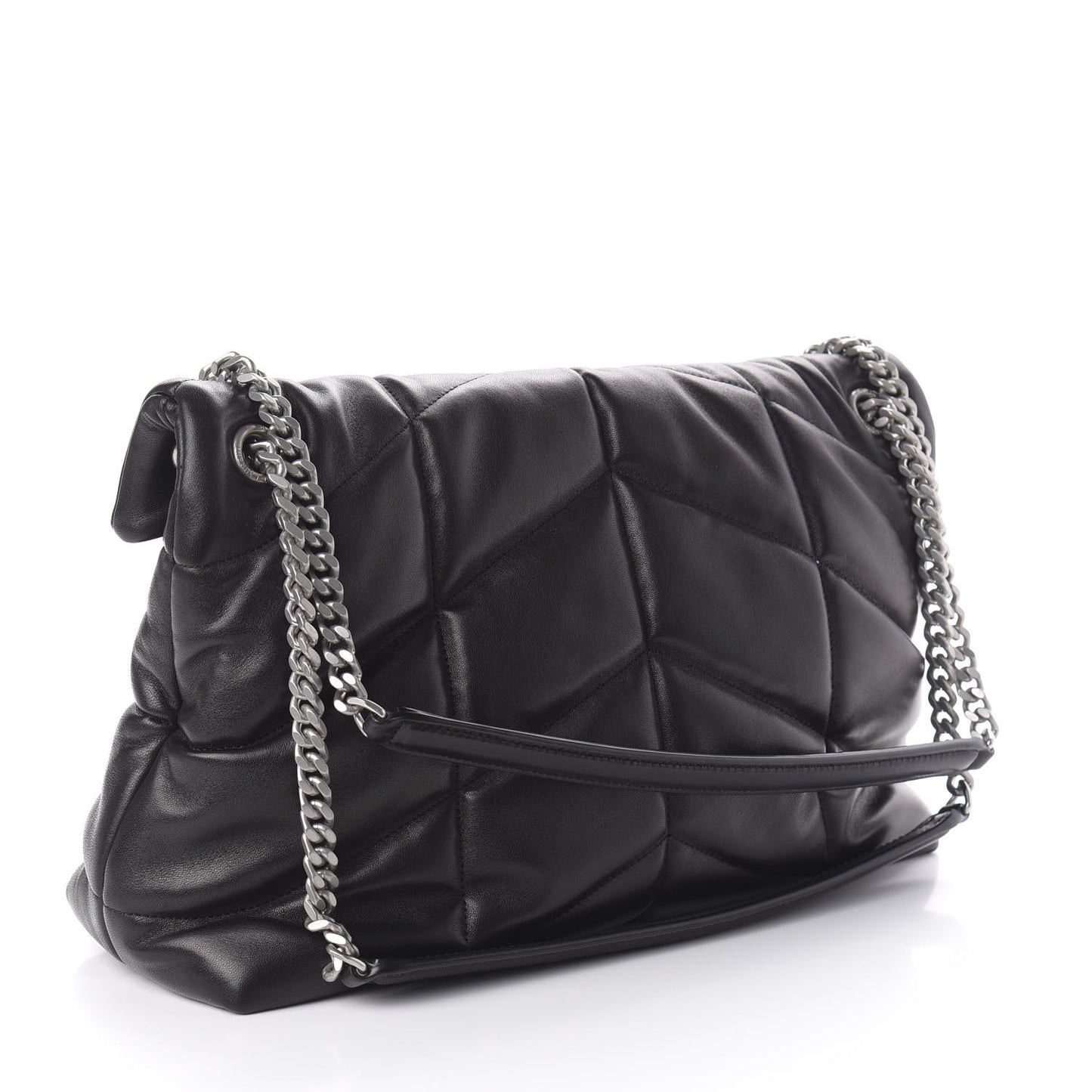 Lambskin Quilted Medium Loulou Puffer Monogram Chain Satchel Black