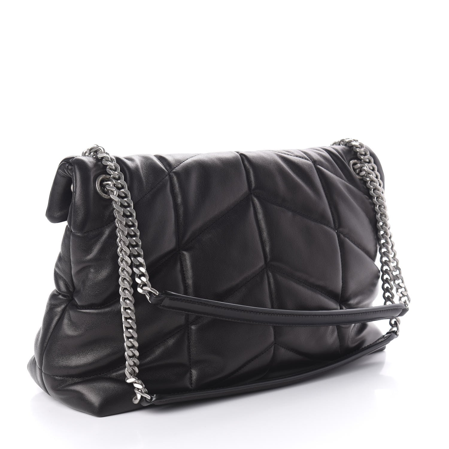 Saint Laurent Lambskin Quilted Medium Loulou Puffer Monogram Chain Satchel Black 3 of 9