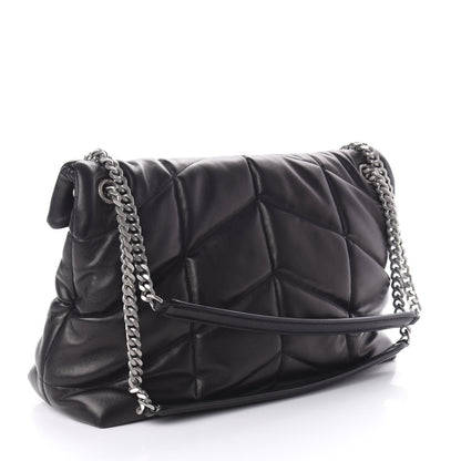 Saint Laurent Lambskin Quilted Medium Loulou Puffer Monogram Chain Satchel Black 3 of 9