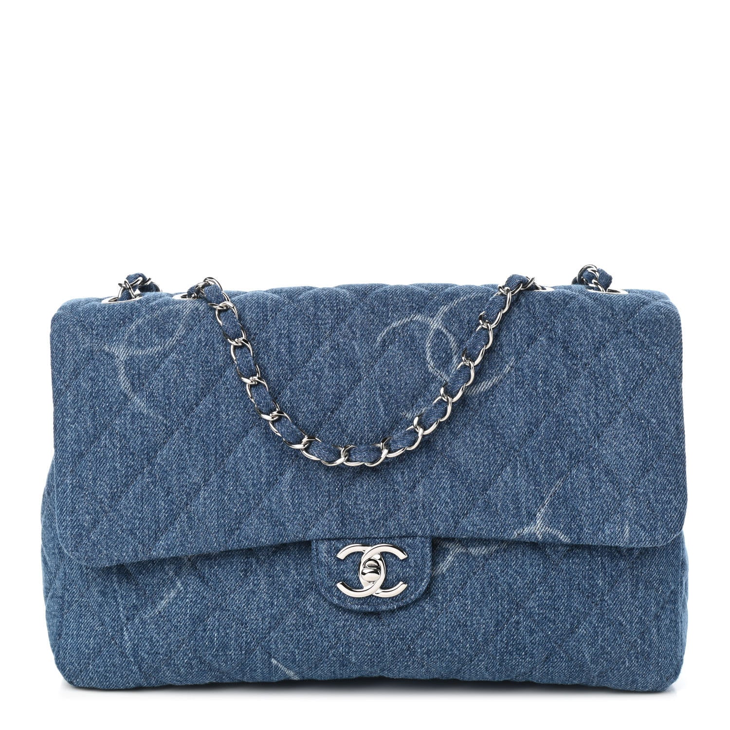 Chanel Denim Quilted CC Print Jumbo Single Flap Blue 1 of 8