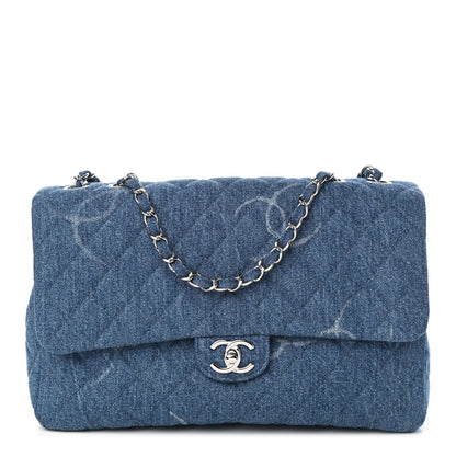 Chanel Denim Quilted CC Print Jumbo Single Flap Blue 1 of 8