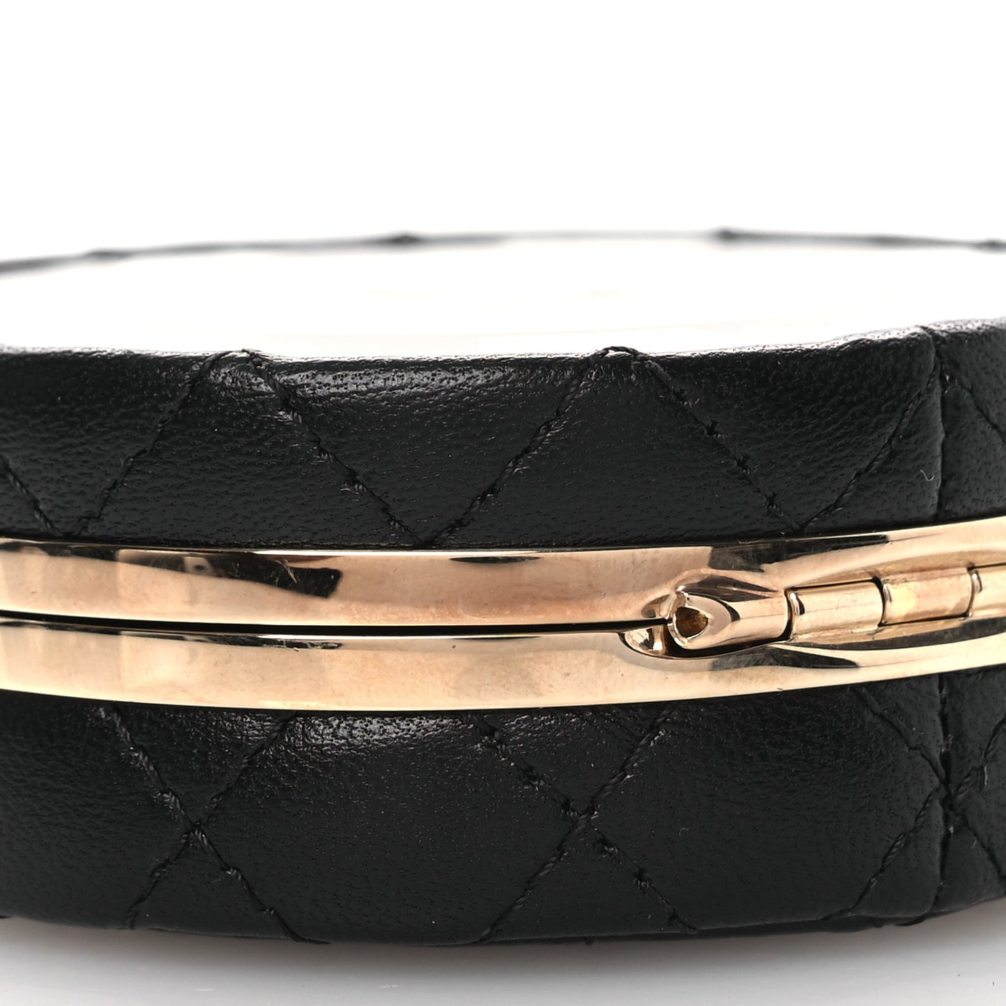 Lambskin Enamel Quilted Round Poker Chip Clutch With Chain Black White