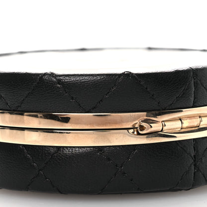Chanel Lambskin Enamel Quilted Round Poker Chip Clutch With Chain Black White 10 of 12