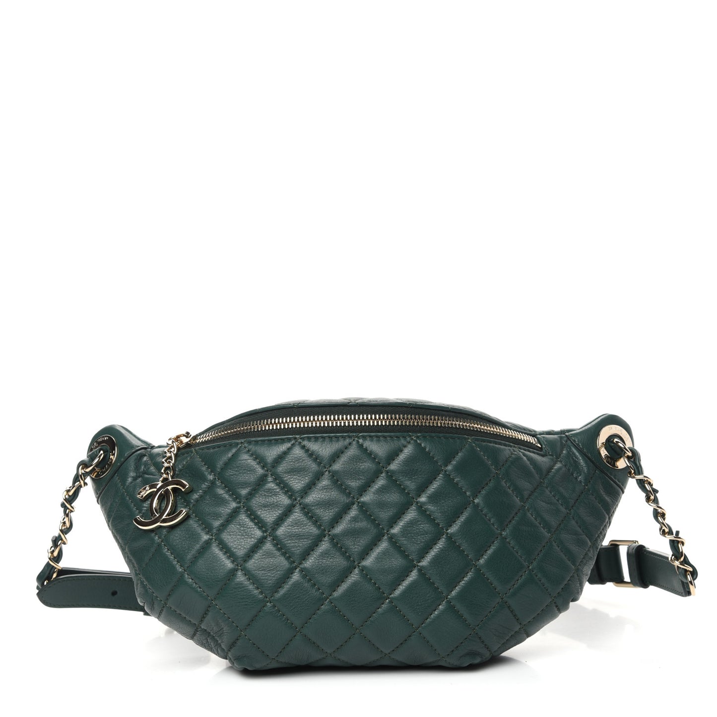 Calfskin Quilted Banane Waist Bag Fanny Pack Dark Green