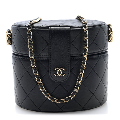 Chanel Lambskin Quilted Round Vanity Case With Chain Black 1 of 11