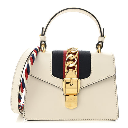 Gucci Calfskin Mini Sylvie Top Handle Bag White 1 of 10