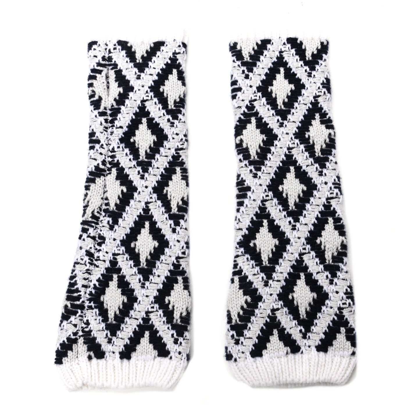 Cashmere Blend CC Fingerless Gloves Beige White Black