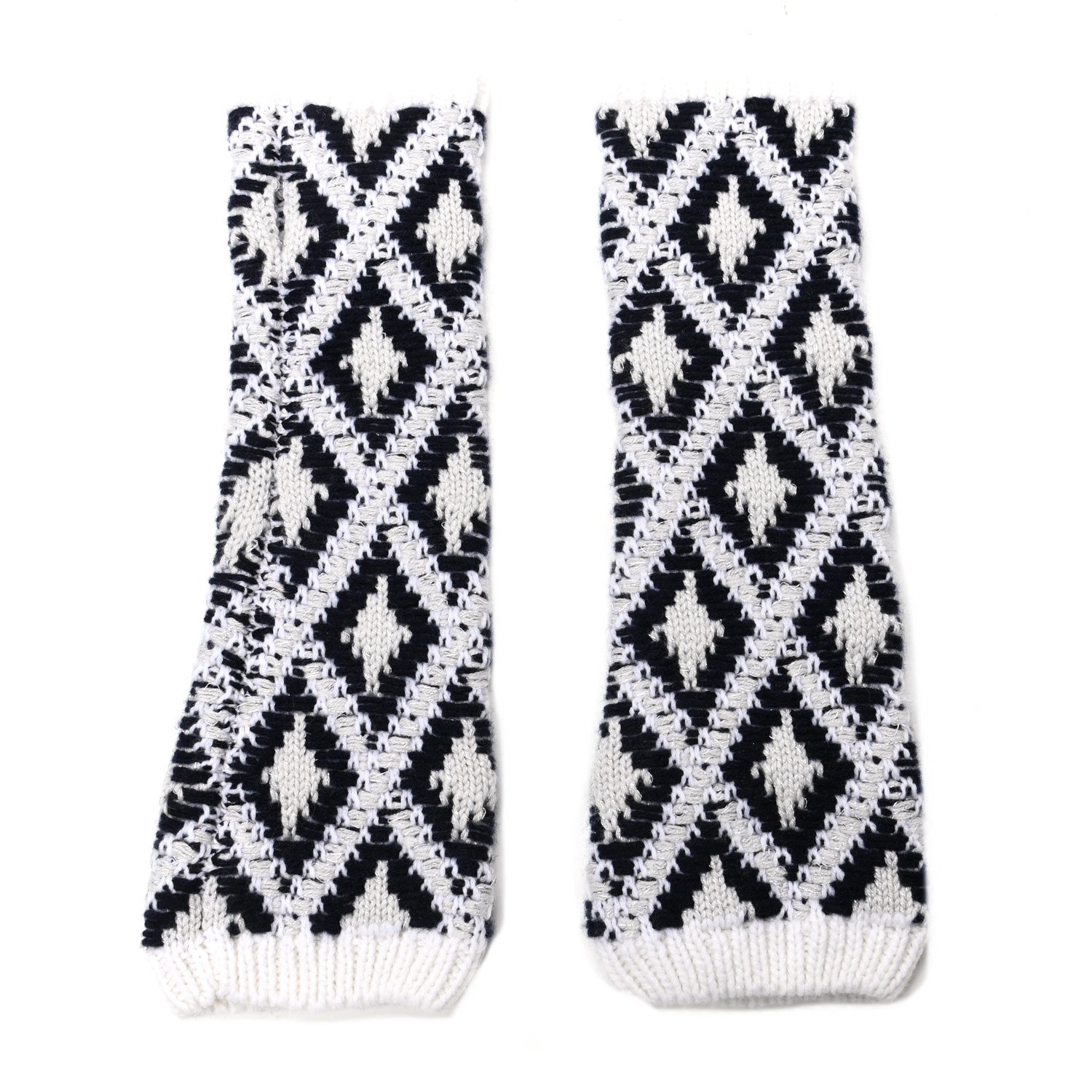 Chanel Cashmere Blend CC Fingerless Gloves Beige White Black 2 of 6