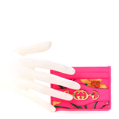 Gucci Calfskin Flora Print Zumi Card Holder Fuxia Fluo 2 of 10