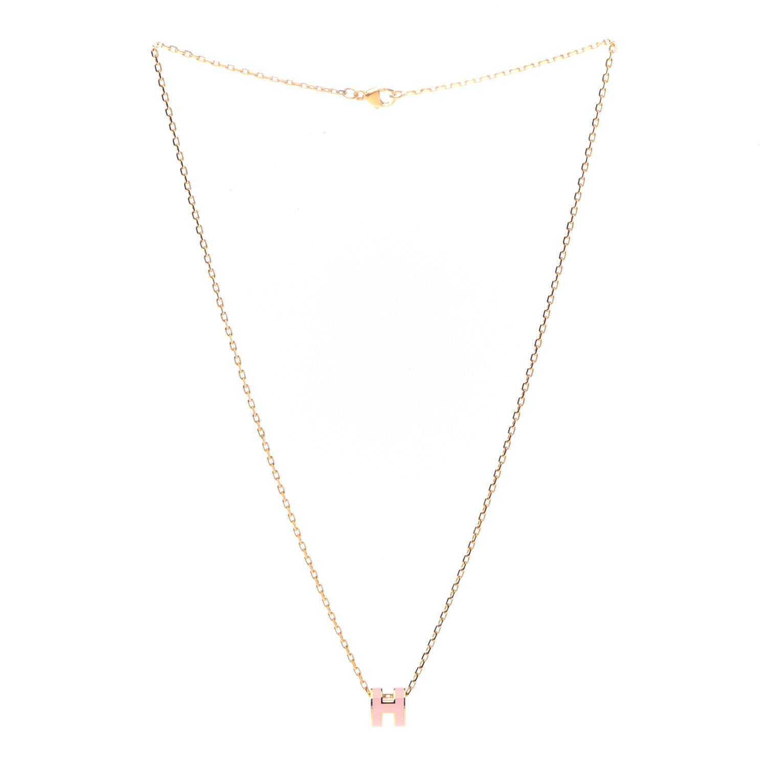 Hermes Lacquered Gold Mini Pop H Pendant Necklace Rose Dragee 3 of 7