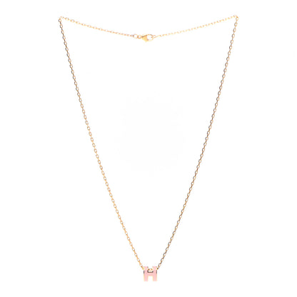 Hermes Lacquered Gold Mini Pop H Pendant Necklace Rose Dragee 3 of 7