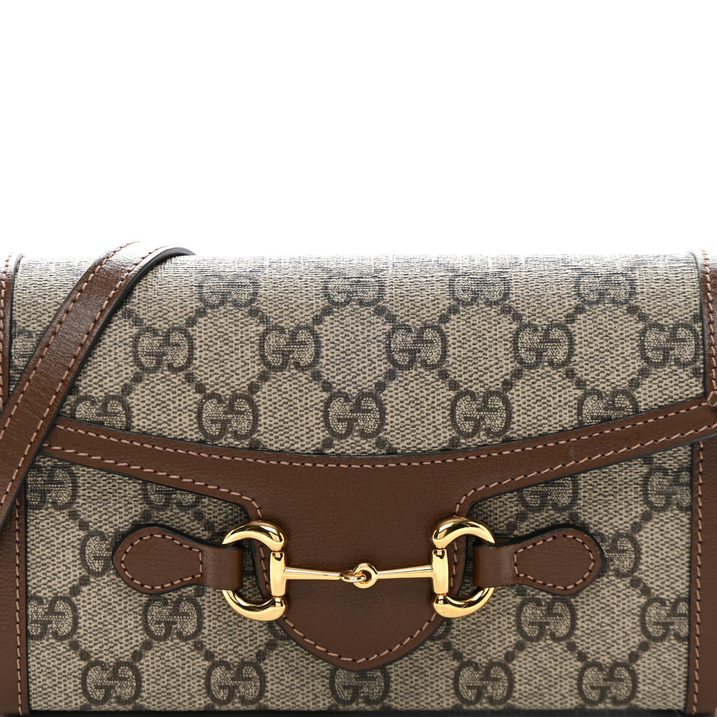 GG Supreme Monogram Mini Horsebit 1955 Shoulder Bag Beige Brown Sugar