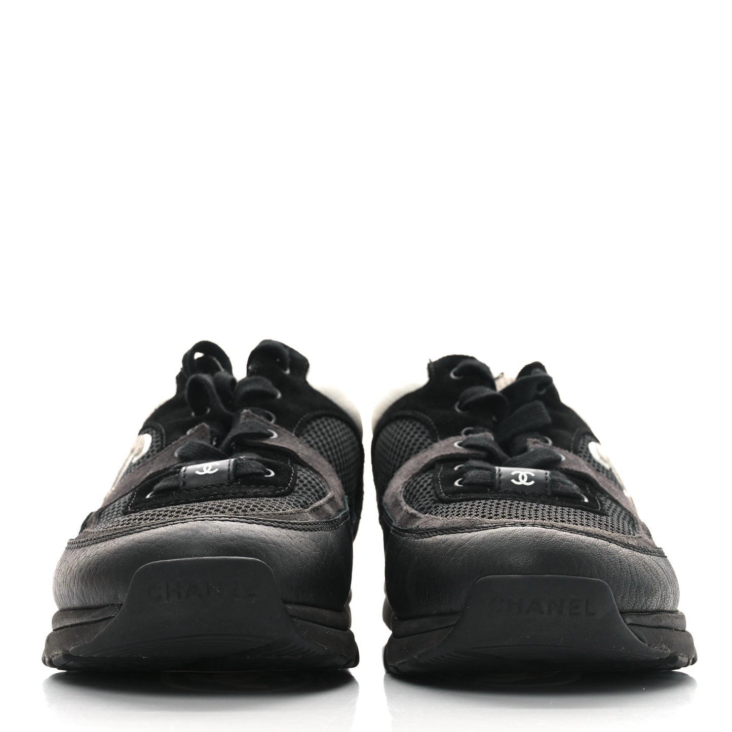 Mesh Suede Grained Calfskin Womens CC Sneakers 40 Black White