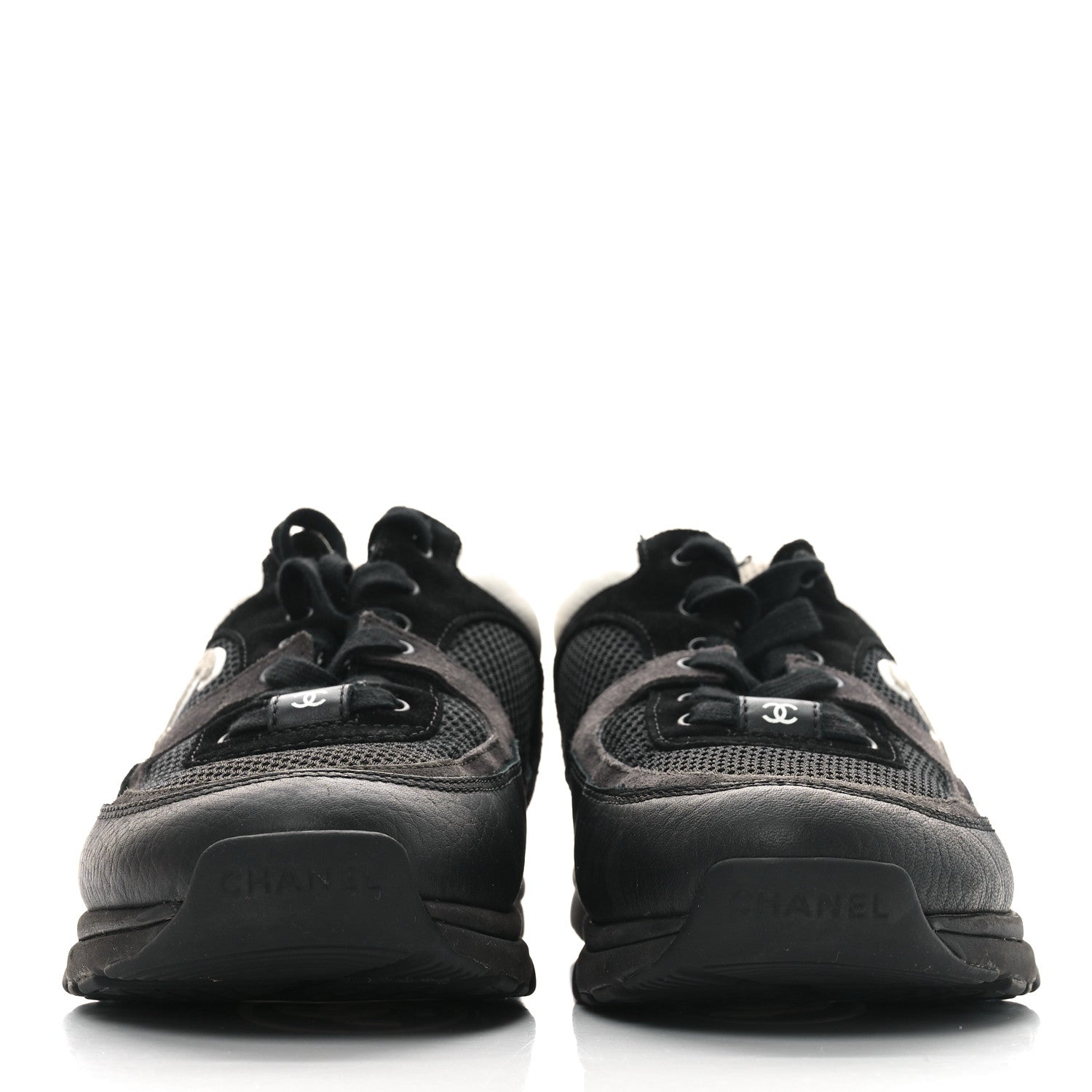 Chanel Mesh Suede Grained Calfskin Womens CC Sneakers 40 Black White 3 of 8