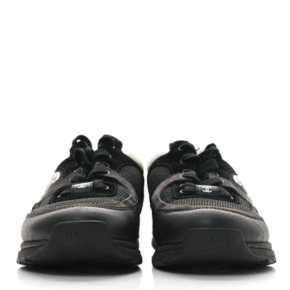 Chanel Mesh Suede Grained Calfskin Womens CC Sneakers 40 Black White 3 of 8