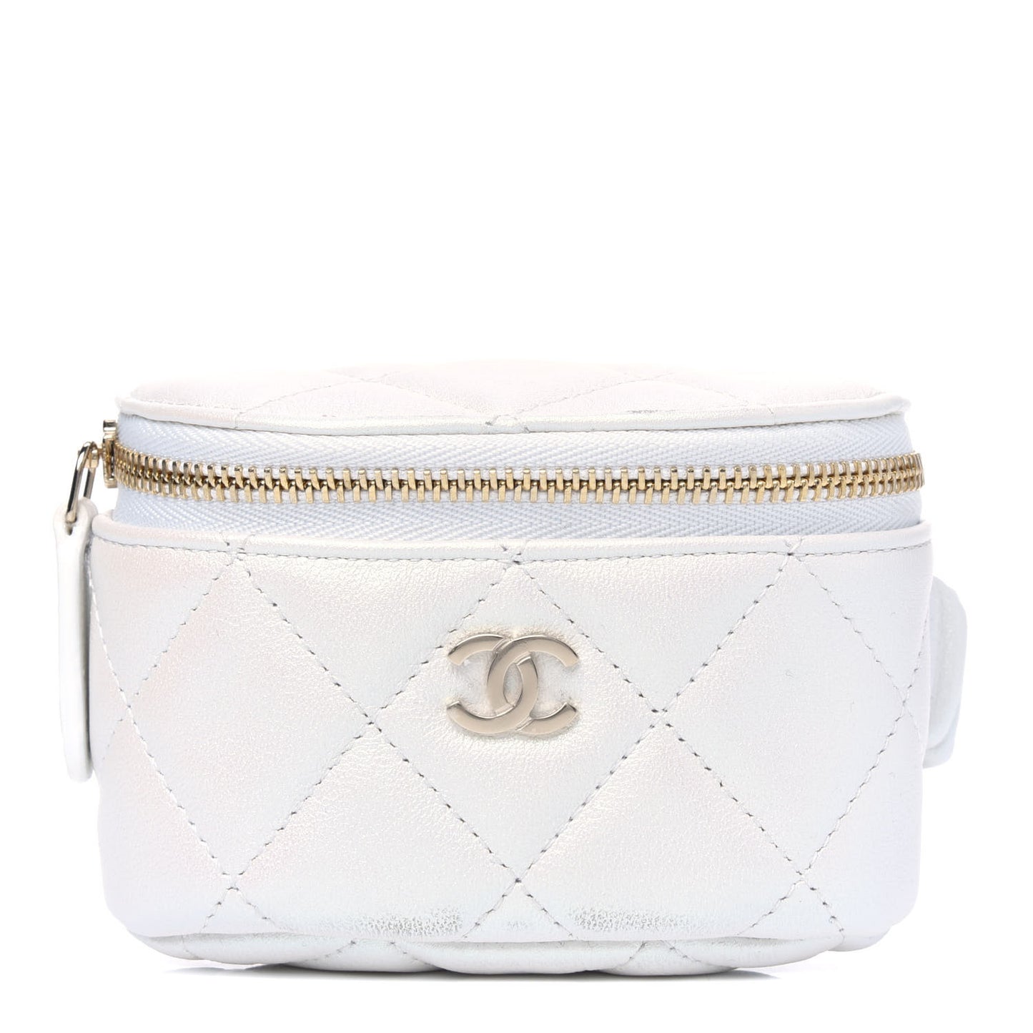 Iridescent Lambskin Quilted Arm Coin Purse Ivory