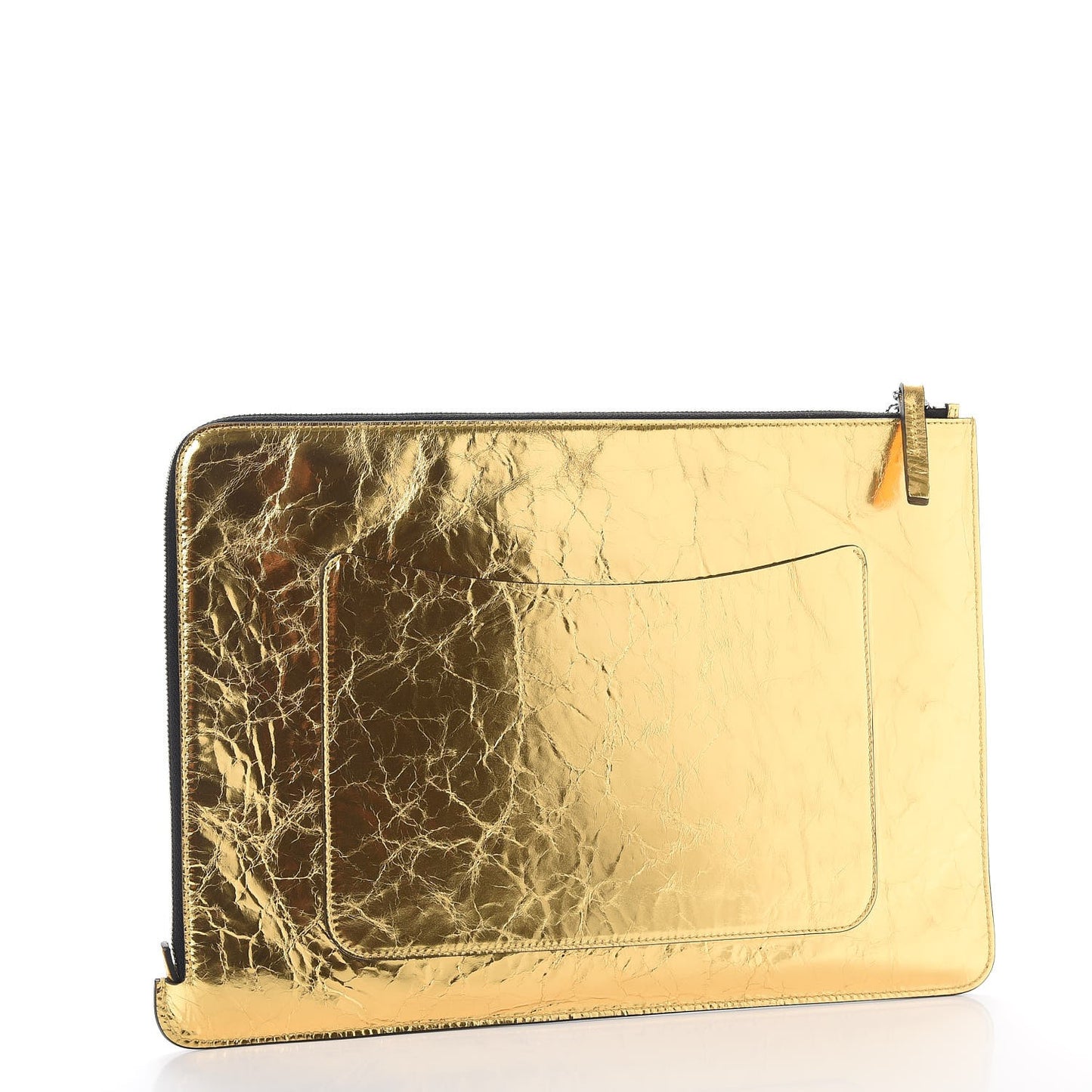 Metallic Lambskin Large Feministe Maize Feminine Pouch Clutch Gold
