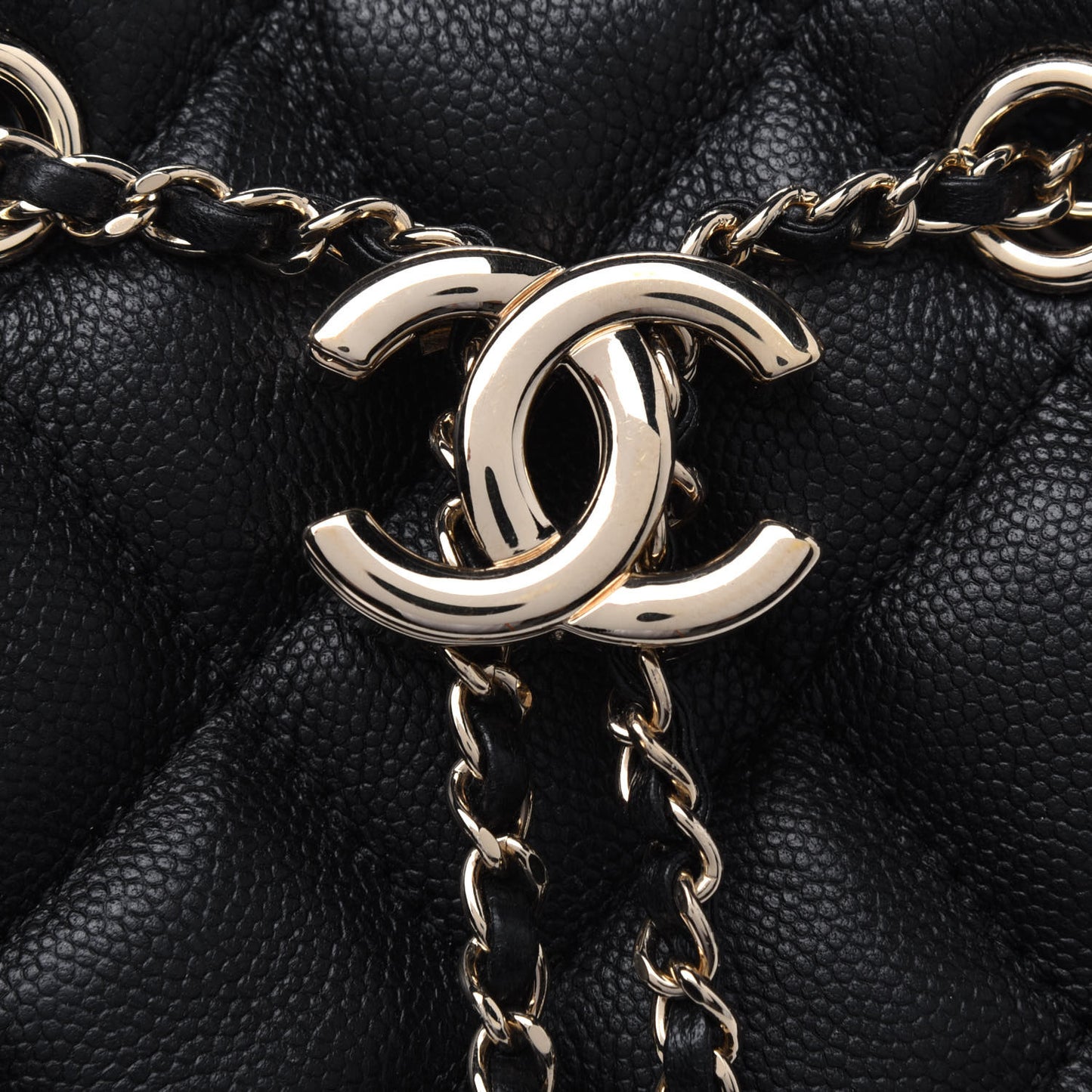 Caviar Quilted Rolled Up Bucket Drawstring Bag Black