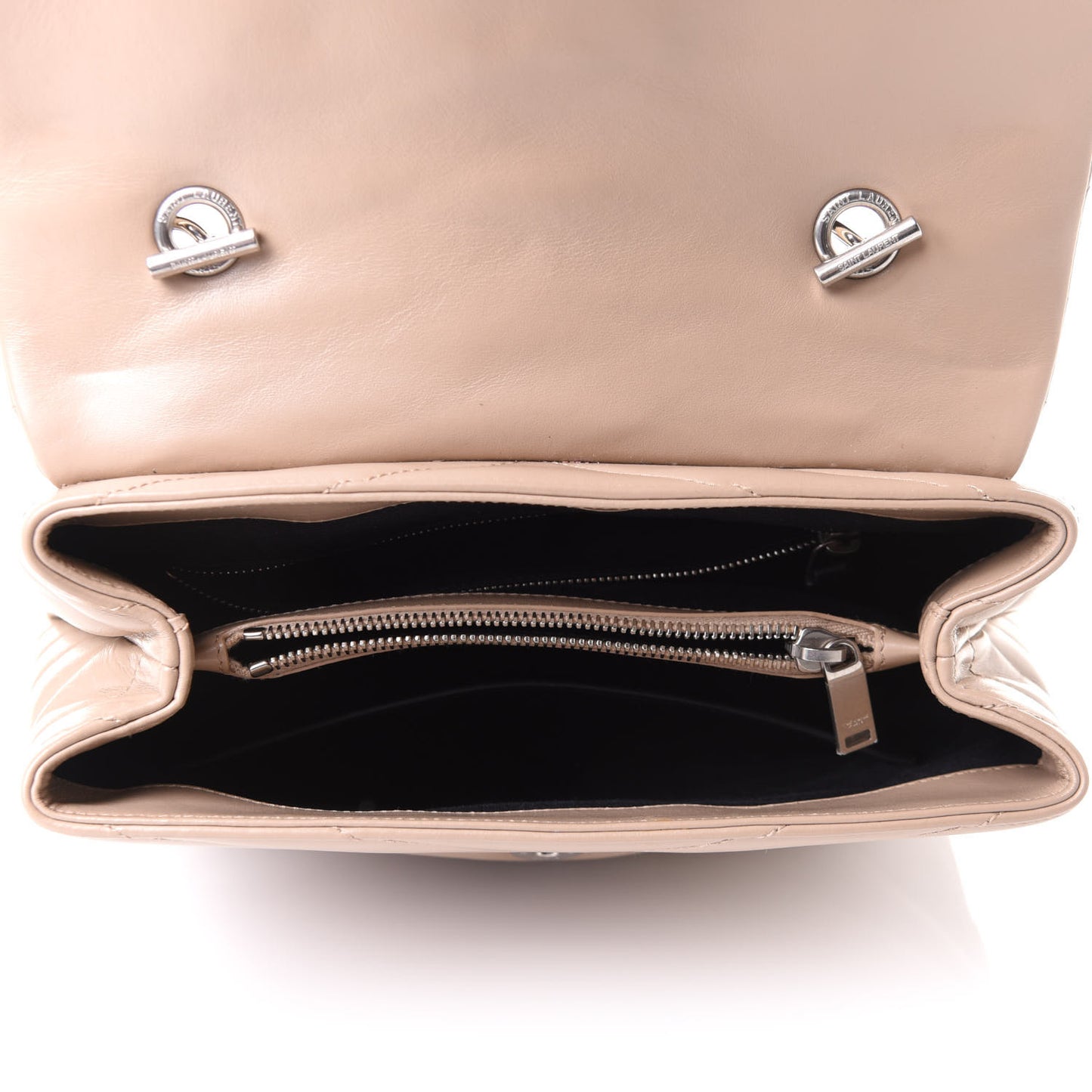 Calfskin Y Quilted Monogram Medium Loulou Chain Satchel Nude Powder