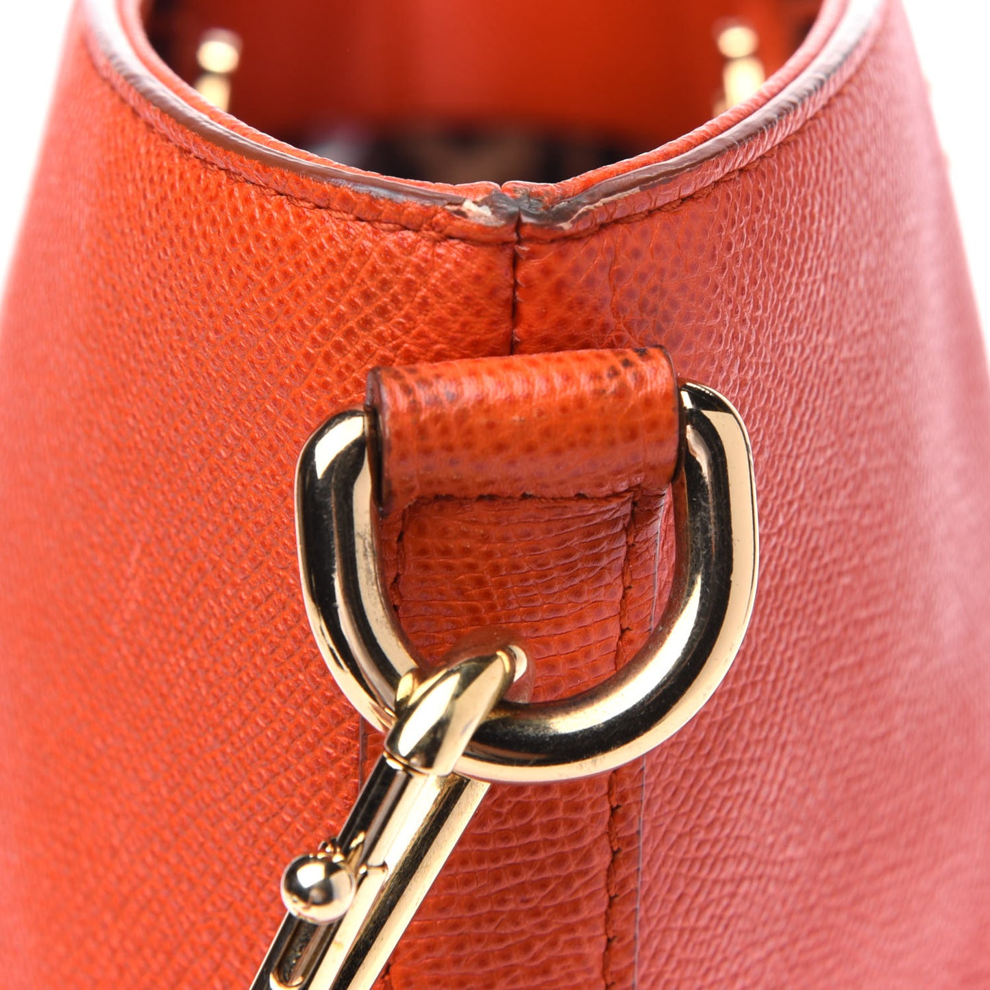 Textured Calfskin Bucket Tote Orange
