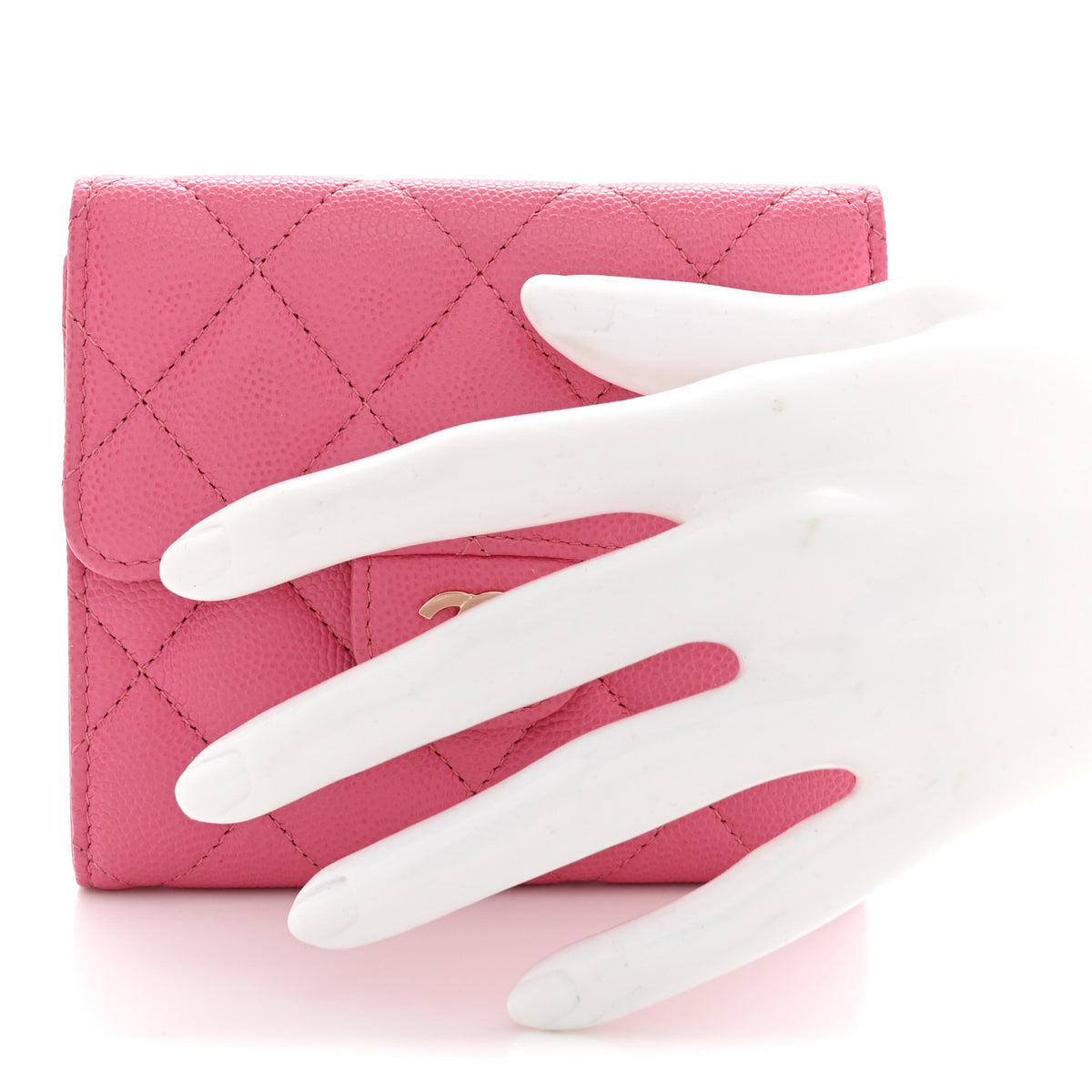 Caviar Quilted Compact Flap Wallet Pink