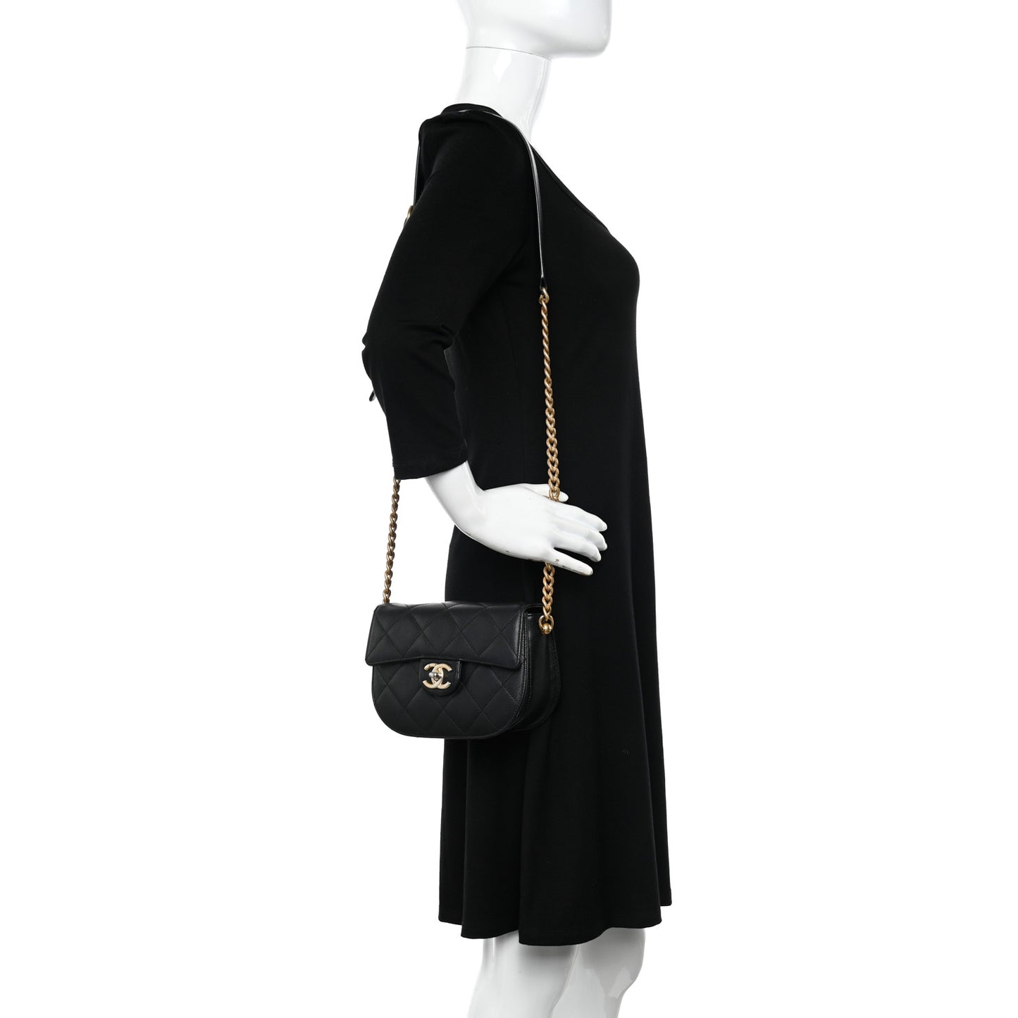 Caviar Quilted Moon Messenger Black