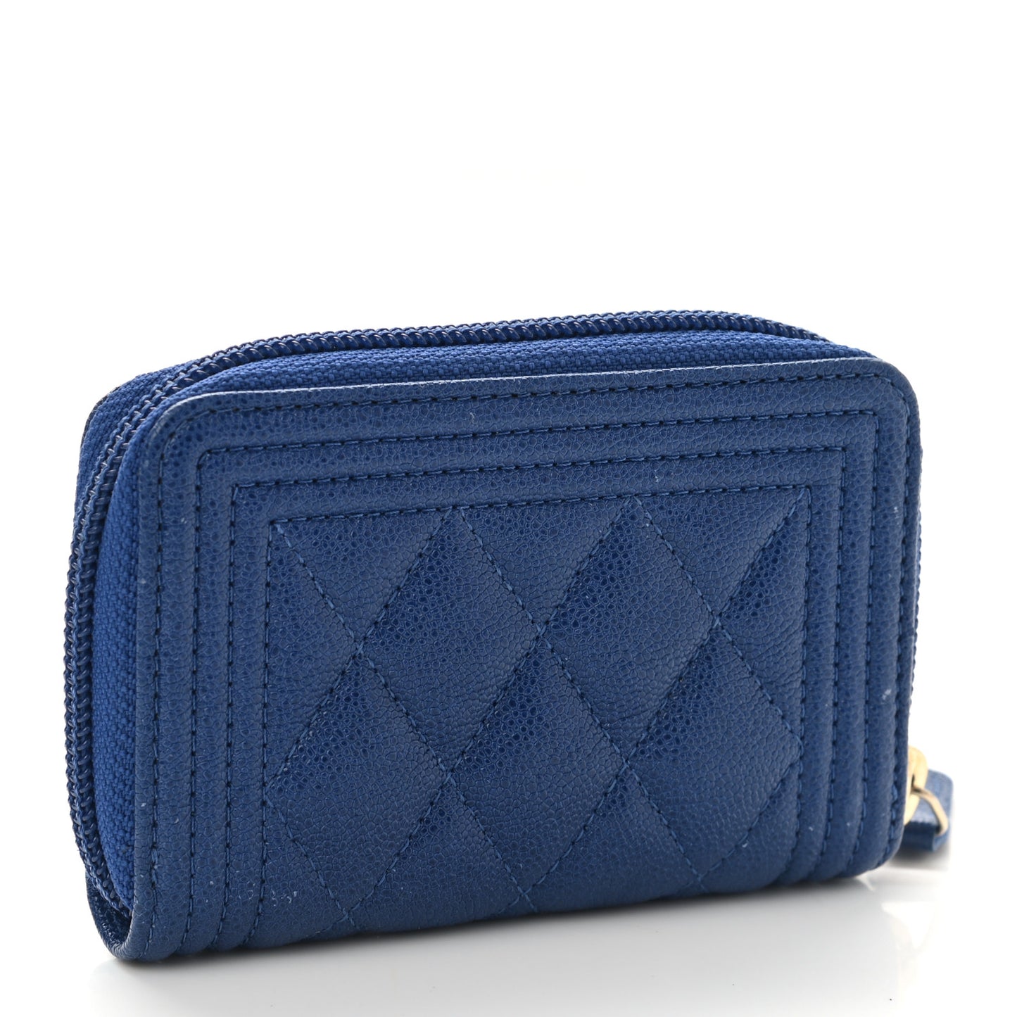Caviar Quilted Boy Zip Around Coin Purse Wallet Blue
