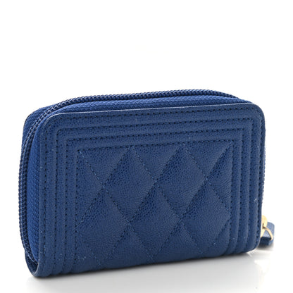 Chanel Caviar Quilted Boy Zip Around Coin Purse Wallet Blue 4 of 8
