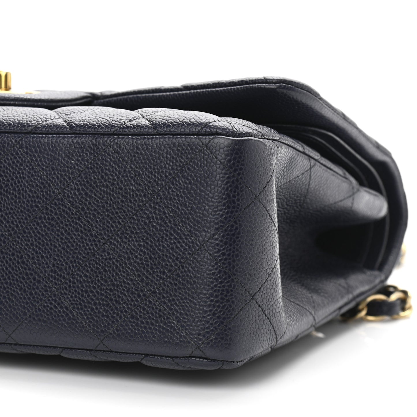 Caviar Quilted Jumbo Double Flap Navy Blue