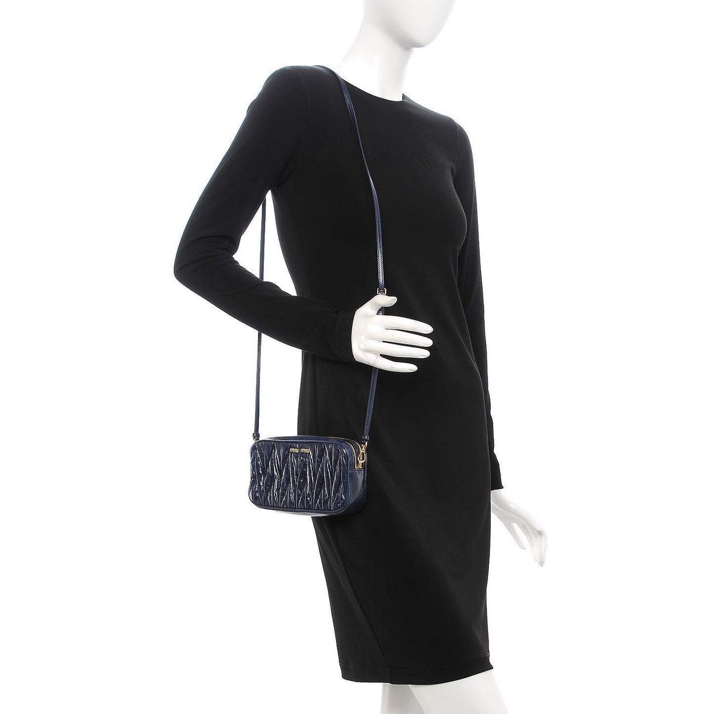 Vitello Lux Matelasse Double Zip Chain Shoulder Bag Bleuette