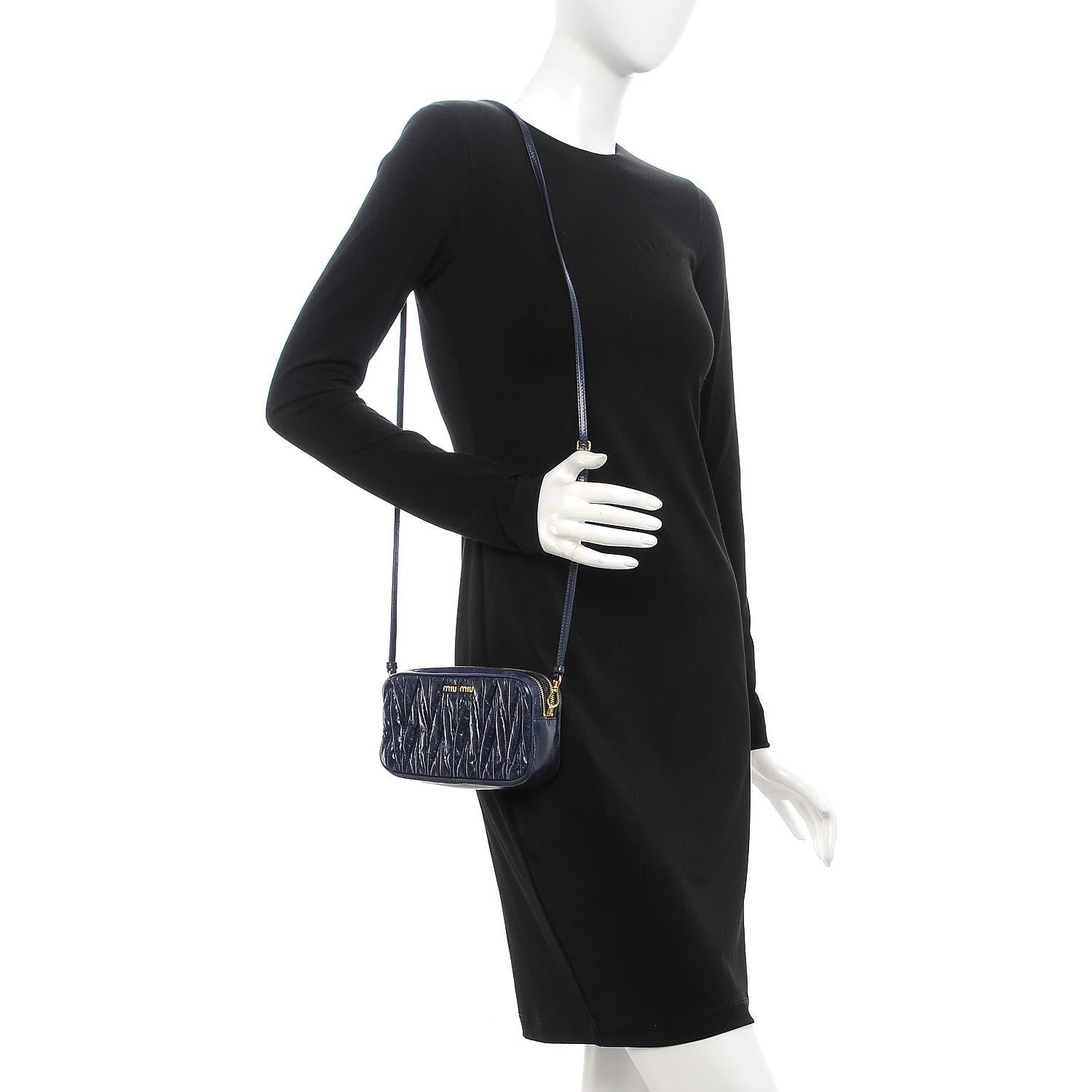 Miu Miu Vitello Lux Matelasse Double Zip Chain Shoulder Bag Bleuette 2 of 9