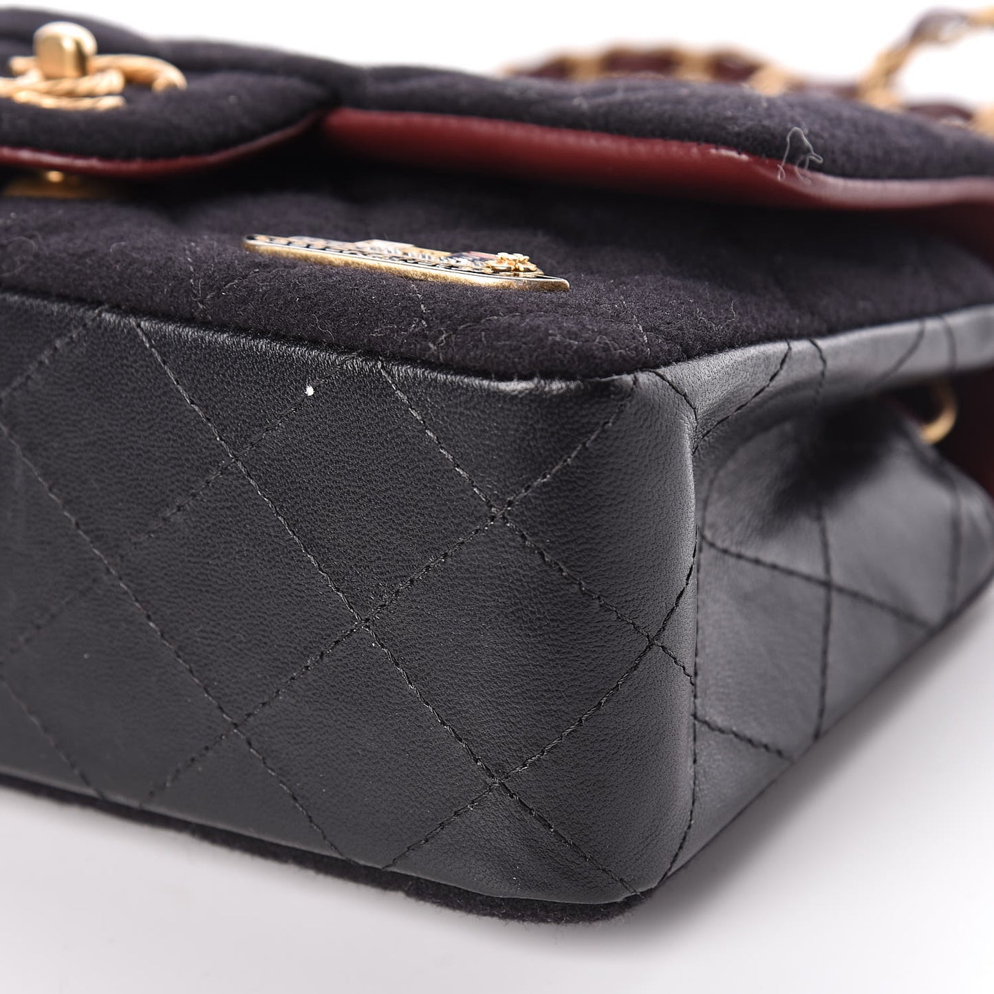 Felt Quilted Paris-Hamburg Charms Mini Rectangular Flap Black