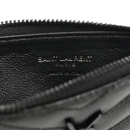 Saint Laurent Grain De Poudre Matelasse Chevron Monogram Fragments Zippered Card Case Black 6 of 8