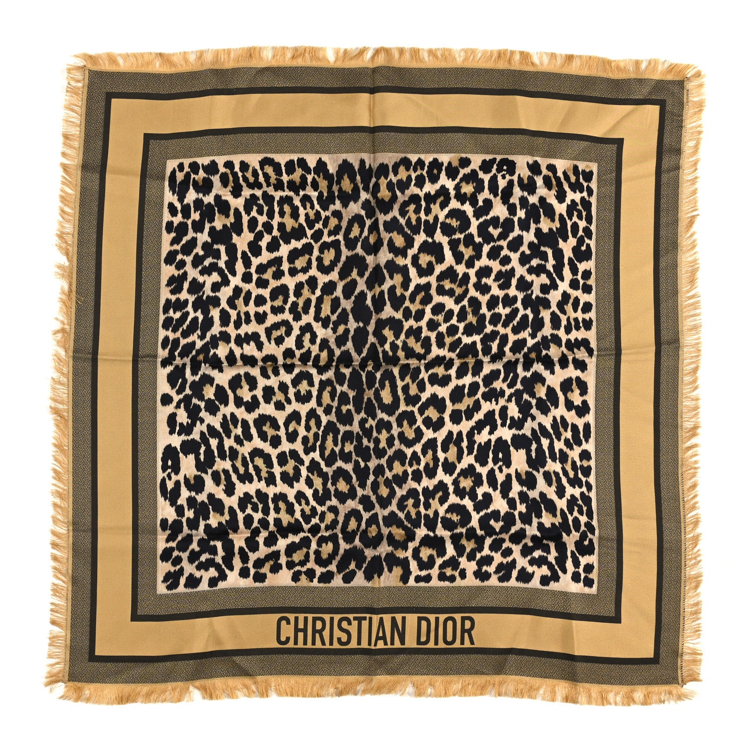 Christian Dior Silk Leopard Print Fringe Scarf Fantai 1 of 4