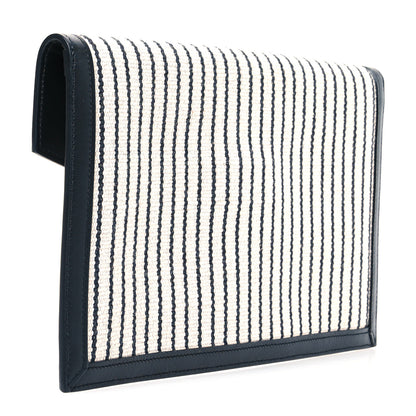 Saint Laurent Canvas Striped Uptown Pouch Beige Black 3 of 8