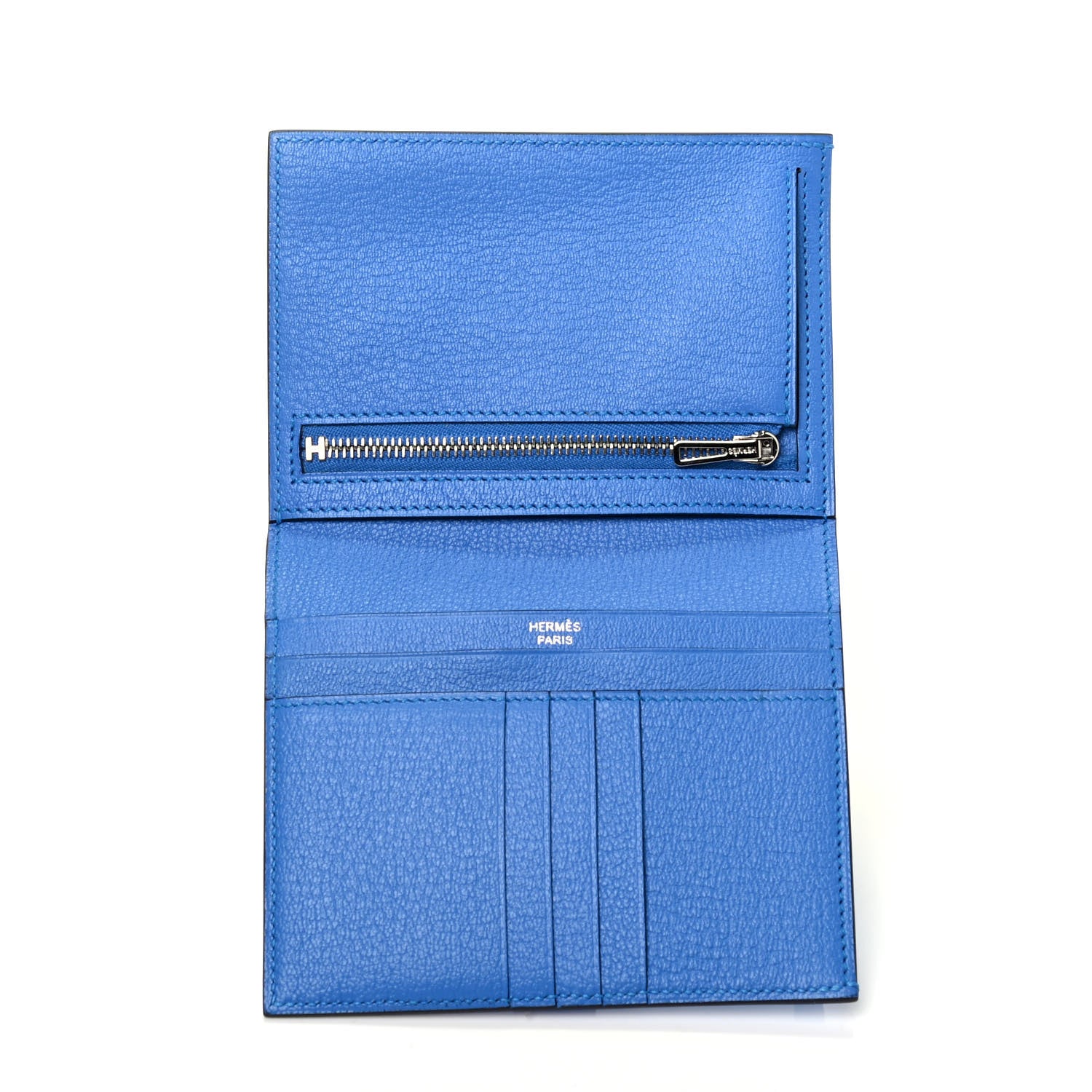Hermes Ostrich Bearn Compact Wallet Bleuet 5 of 7