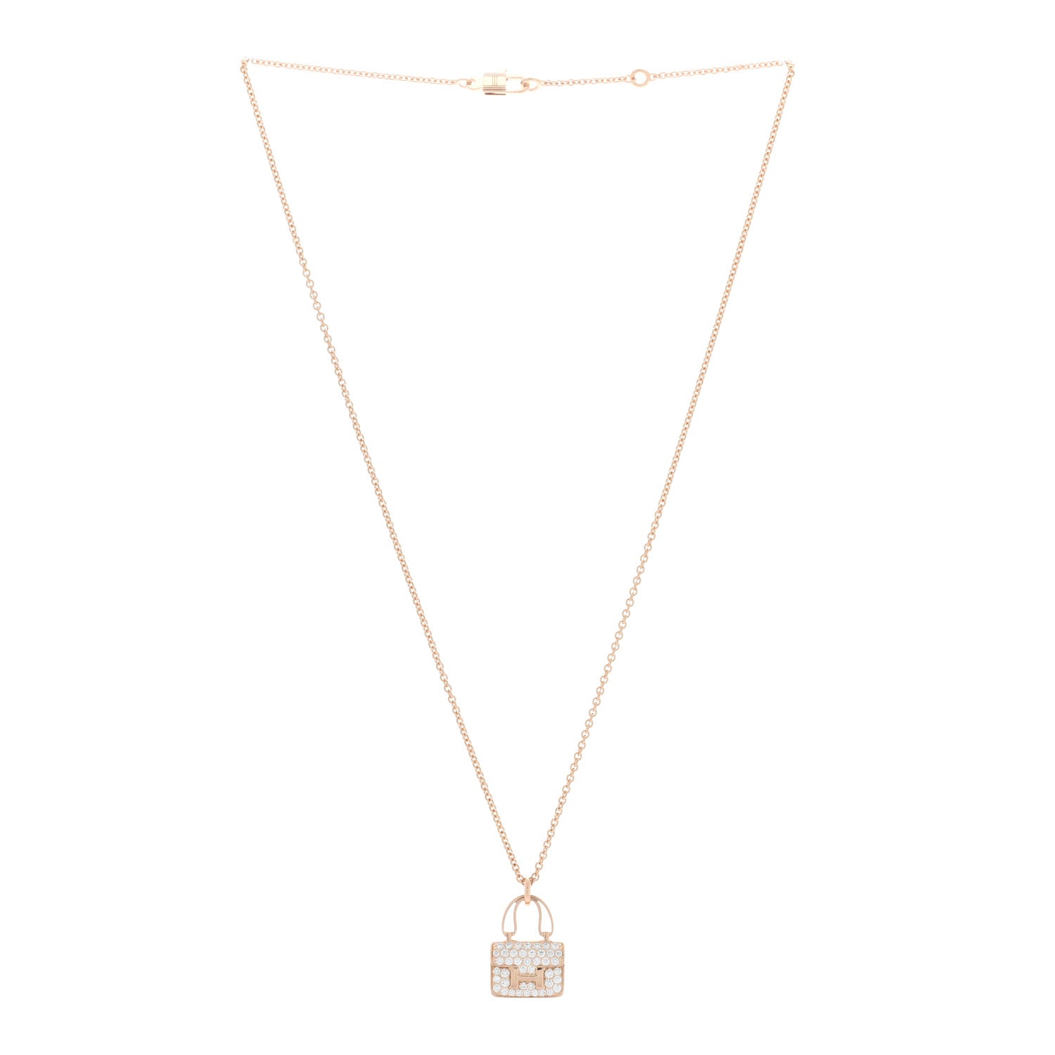 Hermes 18K Rose Gold Diamond Constance Amulettes Pendant Necklace 3 of 5