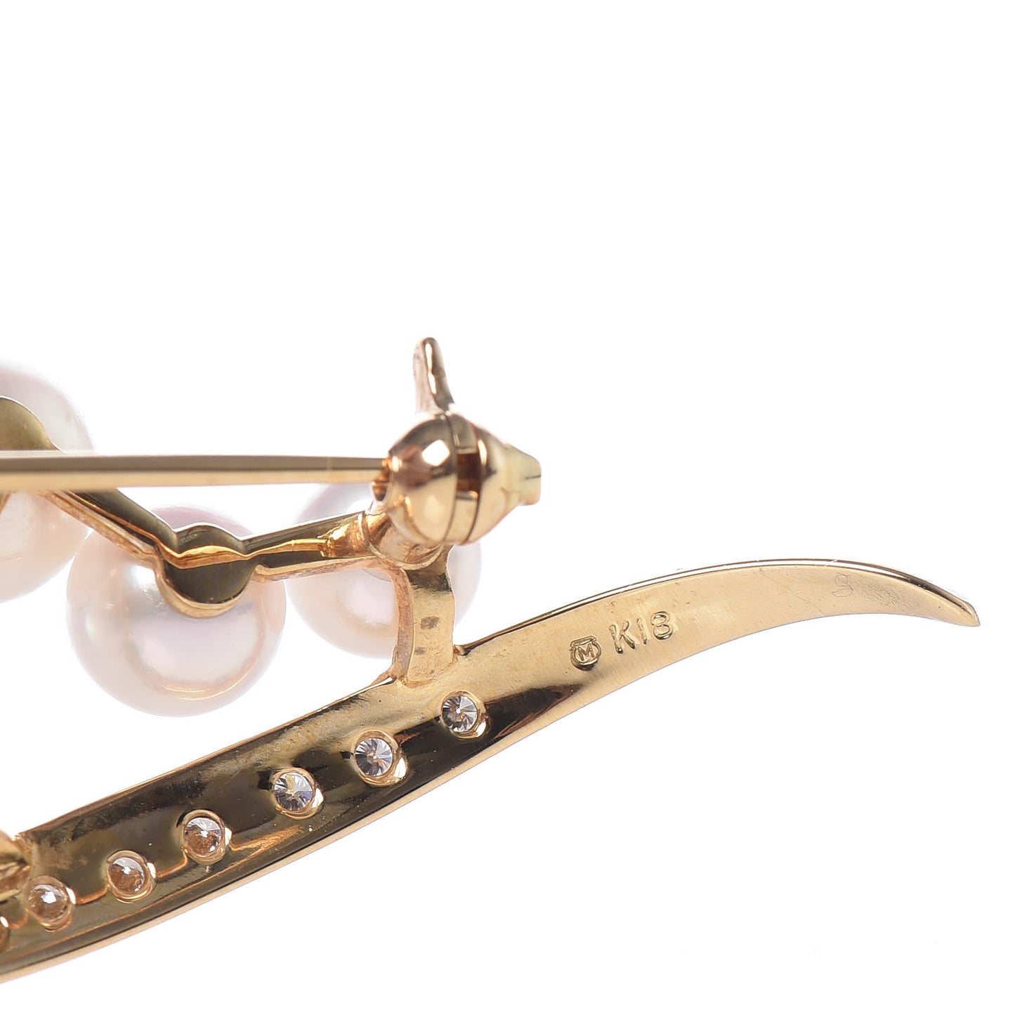 18K Yellow Gold Diamond Akoya Pearl 5-6.5mm Ribbon Brooch