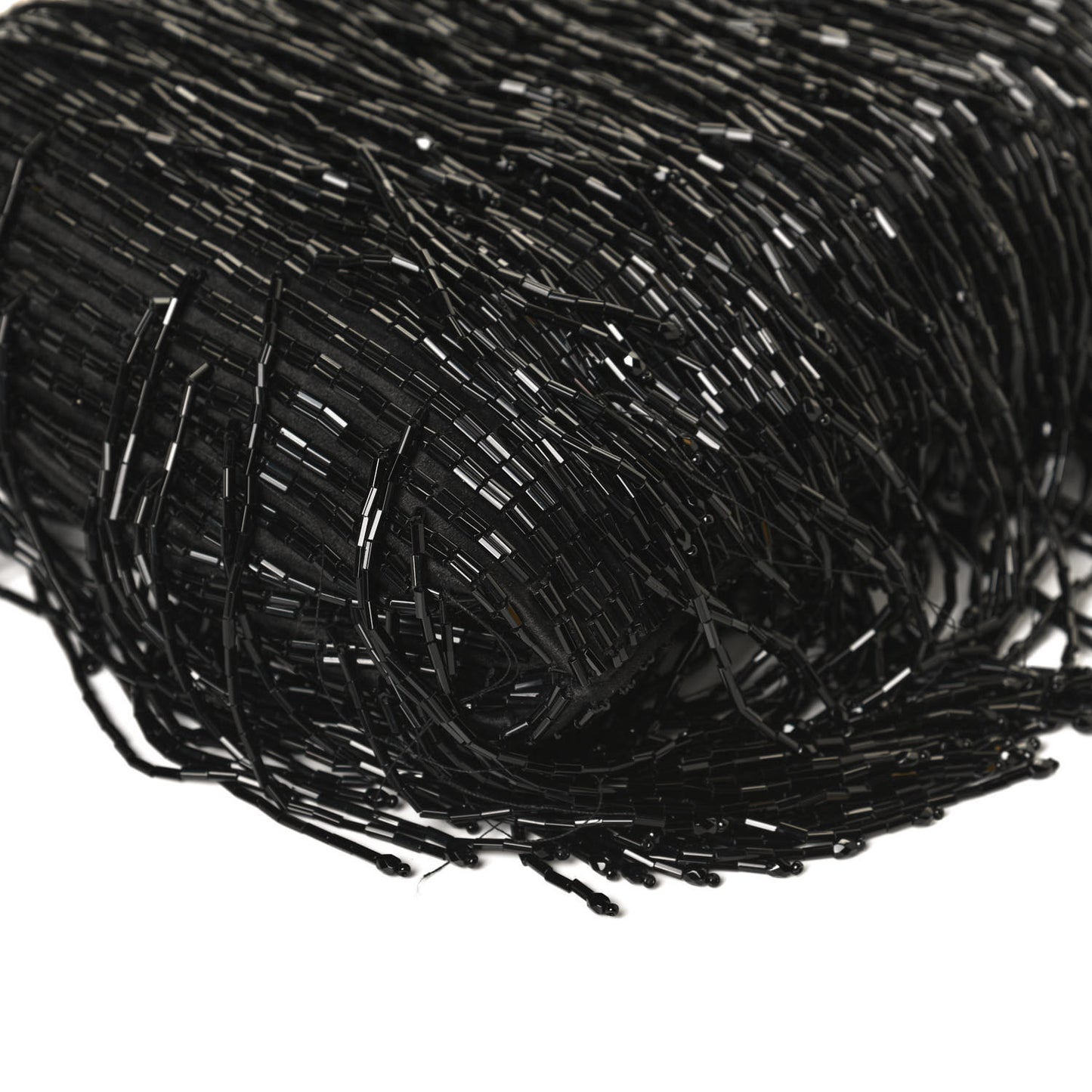 Satin Bead Embellished Callie Fringe Tassel Chain Evening Bag Black