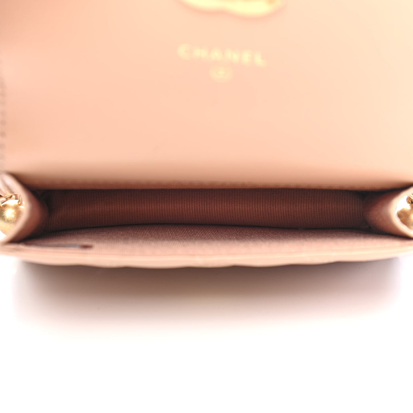 Calfskin Quilted Perfect Fit Coin Purse With Chain Beige