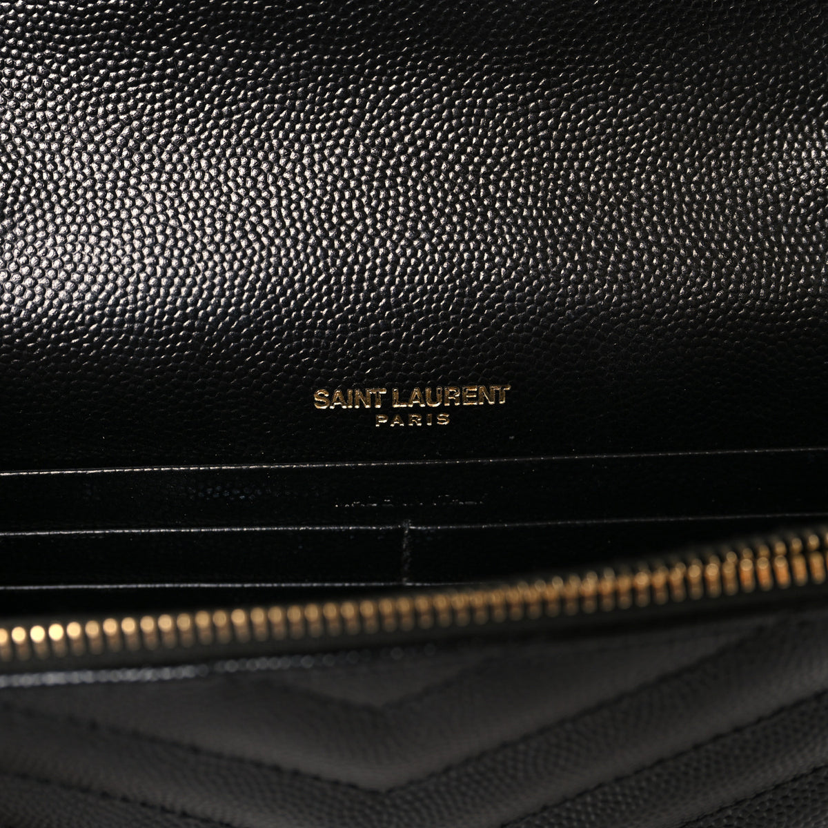 Grain De Poudre Matelasse Chevron Monogram Envelope Chain Wallet Black